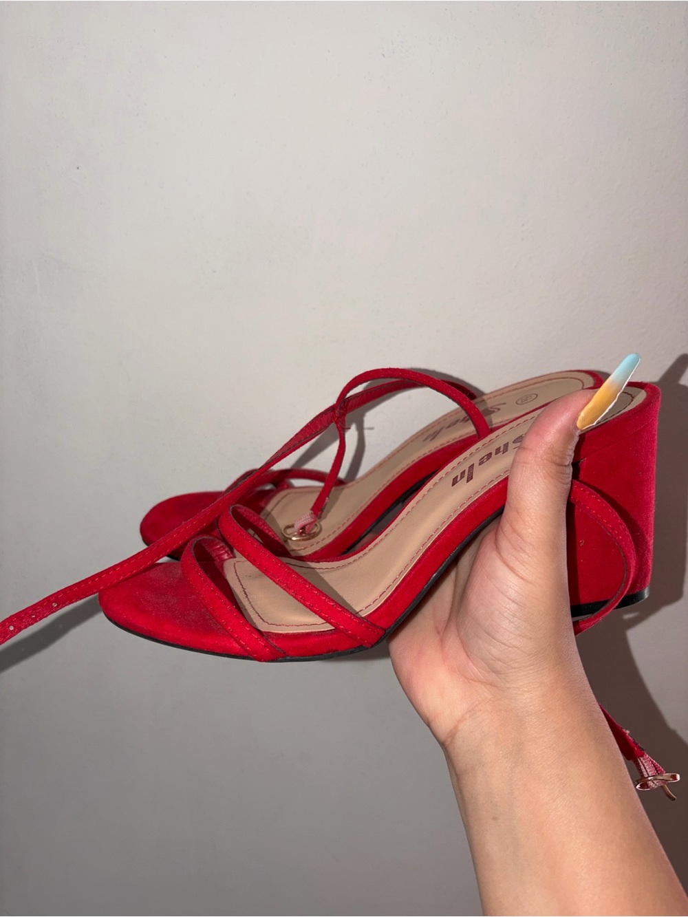 SHEIN Red Suede Strappy Block Heel Sandals